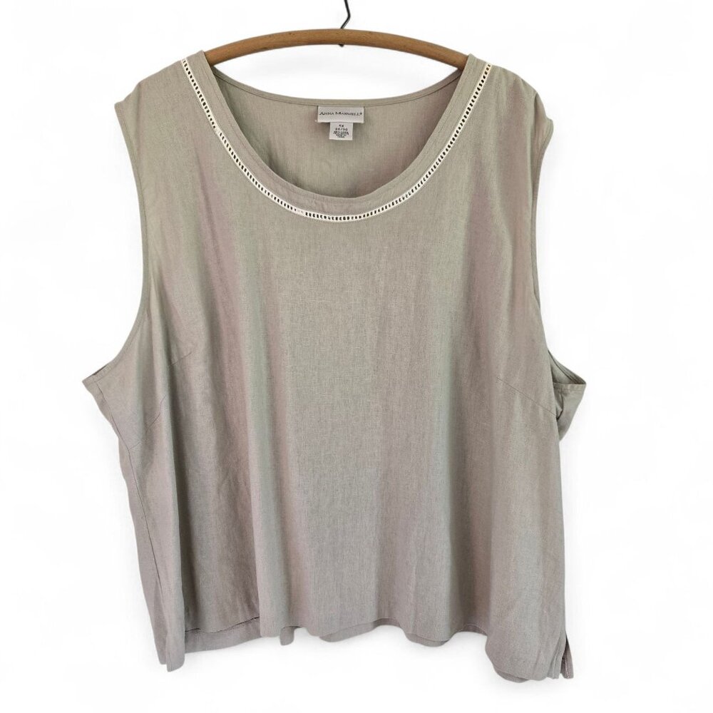 Anna Maxwell Womens Tan 2-Piece Twin Set Shirt & Tank Top Linen Blend 5X - Picture 2 of 16